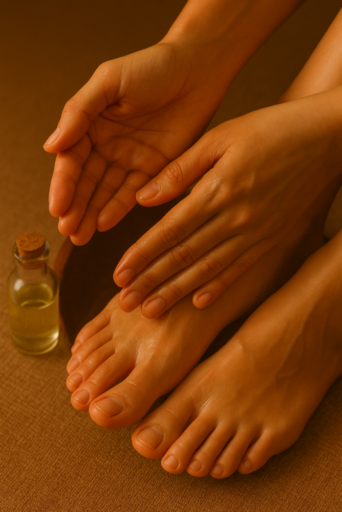 हथेलियों पर थोड़ा गर्म तेल लगाएं